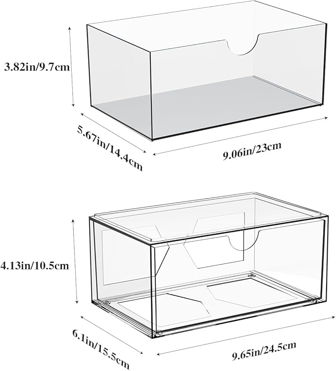 IceFun 4 Pack Large Stackable Storage Drawers,Acrylic Bathroom Kitchen Cabinet Undersink Makeup Organizer With 2 Pack Divider.