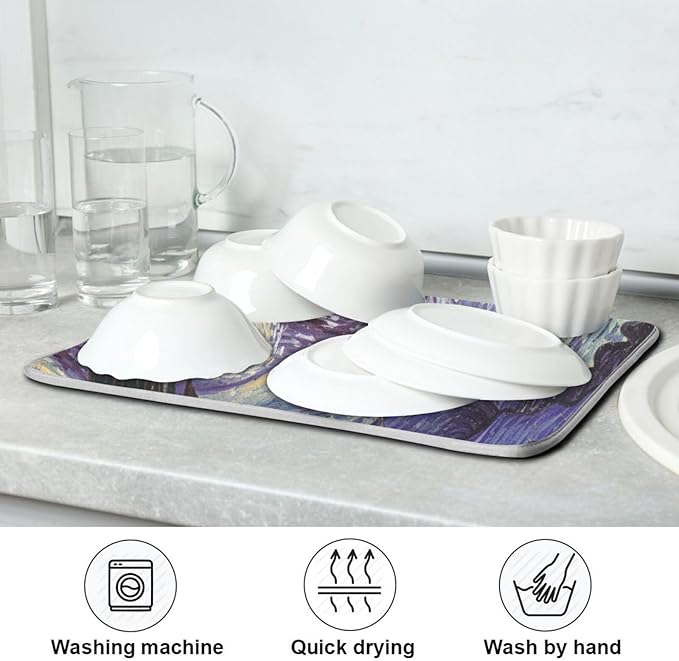 Absorbent Dish Drying Mat The Starry Night Kitchen Counter Mat Absorbent Microfiber Dry Mats for Dishes Large 24 x 18 Inches