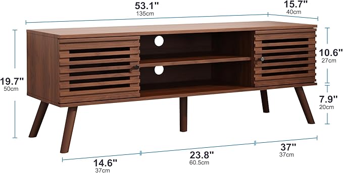 53" Mid Century Modern TV Stand for 50/55/60 inch TV, TV Media Console with Slatted Doors for TVs up to 60", Entertainment Center with Storage for Living Room, Bedroom, Walnut-NeatNest