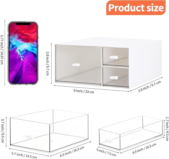 LETURE Desk Office Stationery Organizer with 3 Drawers, Desktop Vanity Makeup Organizer, Plastic Sundries Cosmetic Storage Organizer for Bathroom Counter or Dresser (White-3 Drawer)-NeatNest
