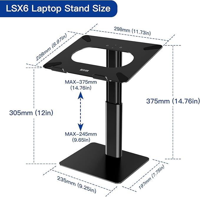 BESIGN LSX6 Computer Holder Stand, Ergonomic Adjustable Notebook Riser for Standing Work, Compatible with Air, Pro, Dell, HP, Lenovo More 10-14" Laptops, Black-NeatNest