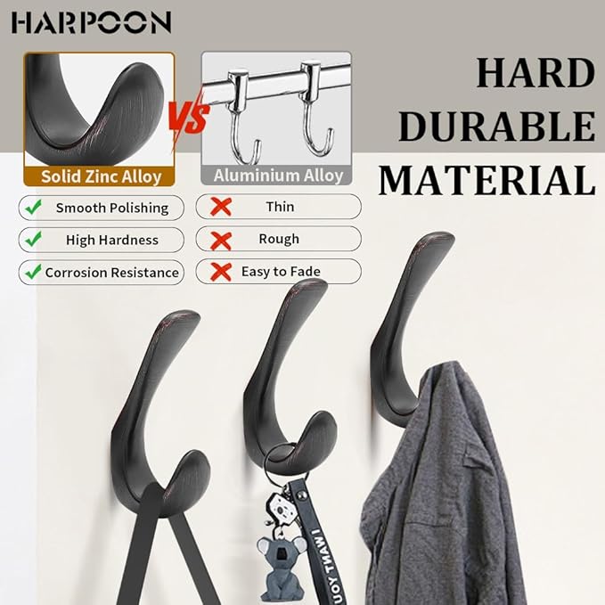 HARPOON 5 Piece Heavy Duty Hook,Wall Mounted Rustproof Coat Hook,Utility Hooks for Coat, Scarf, Bag, Towel, Key, Cap, Cup, Hat 3.5inch Oil Rubbed Bronze