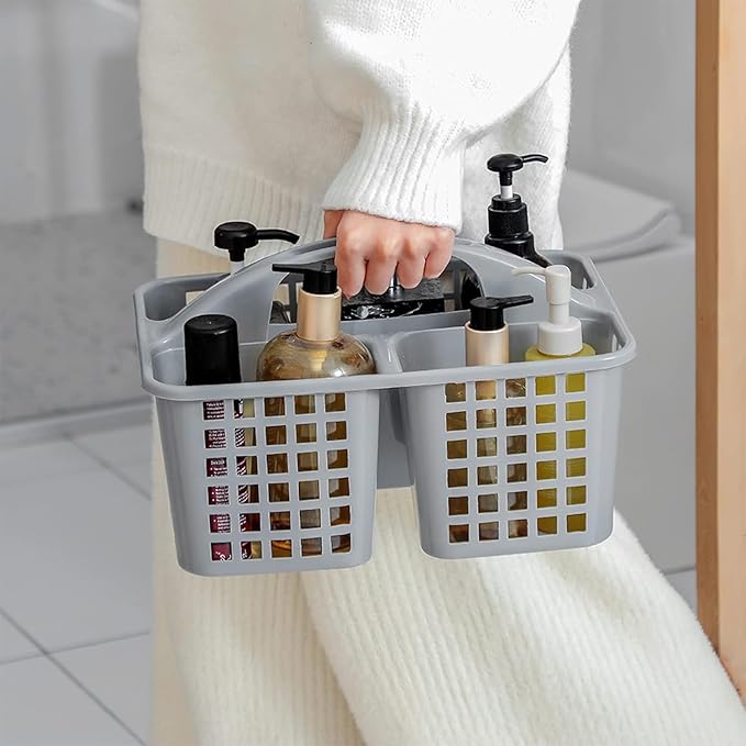 Portable Shower Caddy Basket,Convenient Cleaning Supplies Organizer with Compartments and Handle,Ideal for Bathroom, Bedroom, Kitchen, College Dorm,Garden,etc.12.4" x 7.4" x 5.1"gray