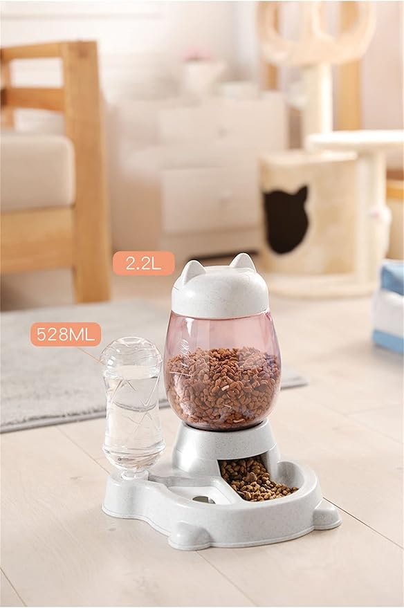 Automatic Cat & Dog Feeder Set - Self-Dispensing Food and Water Bottle Dispenser, Large Capacity (Grey)-NeatNest