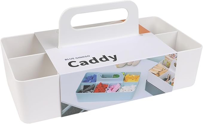 BLUE GINKGO Stackable Organizer Caddy – Korean-Made Portable Tote for Bathroom, Office, Crafts, or School Supplies (Long Rectangle, White)-NeatNest