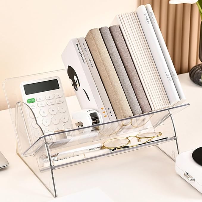 Acrylic Desktop Bookshelf, Detachable Bookcase, Clear Book Organizer, Book/CD/Magazine Rack for Office/Study Room Library/Home (Clear, 12.6“)-NeatNest