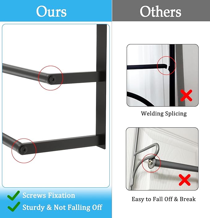 16Inch Over The Door Towel Rack, DOKU Stainless Steel Door Towel Hanger, Over Door Towel Holder with 3 Tier Towel Bars, Over Door Towel Storage for Bathroom, Matte Black