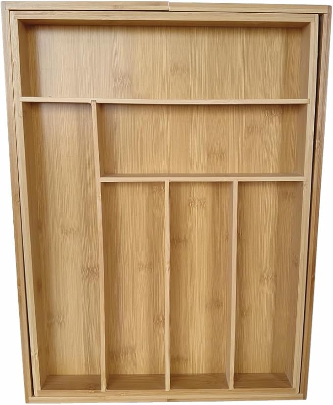 Adjustable Bamboo Drawer Organizer, Expandable Silverware Drawer Organizer, Large Cutlery Tray with Wooden Drawer Dividers for Flatware Organizing Kitchen Utensils Holder (6-8 Slots, Natural)-NeatNest