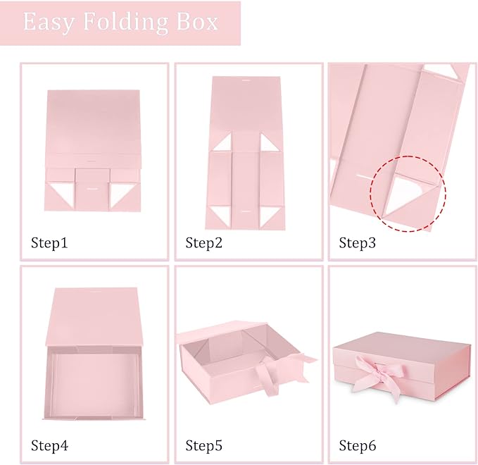DaiJoob Large Pink Gift Box with Lid for Presents 13x9x4 Inch with Ribbon and Magnetic Closure (Pack of 1)-NeatNest