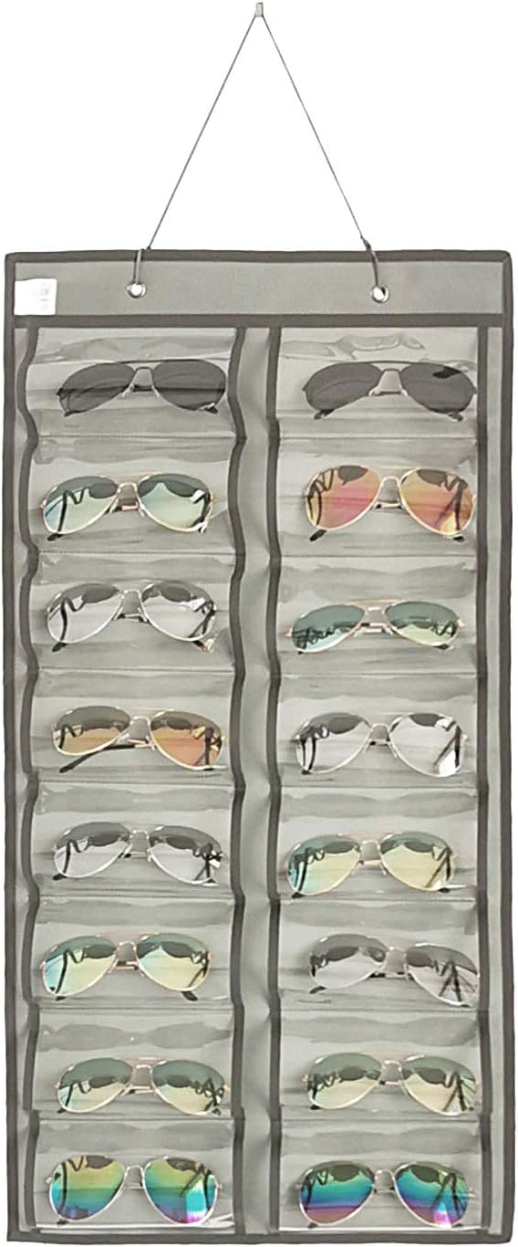 Dual-sided Hanging Sunglasses Organizer Dust-Proof Glasses Storage Wall Pocket Eyeglasses Display Case with 32 Slots-NeatNest