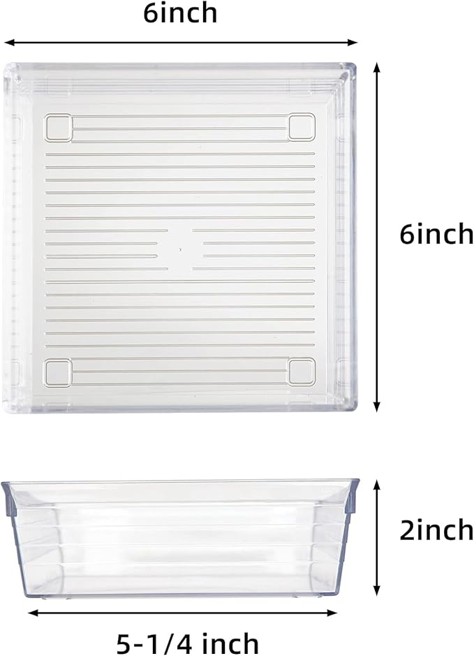 Backerysupply Clear Plastic Drawer Organizer Tray for Vanity Cabinet (6"×6"×2",Set of 8),Storage Tray for Makeup, Kitchen Utensils, Jewelries, and Gadgets…-NeatNest