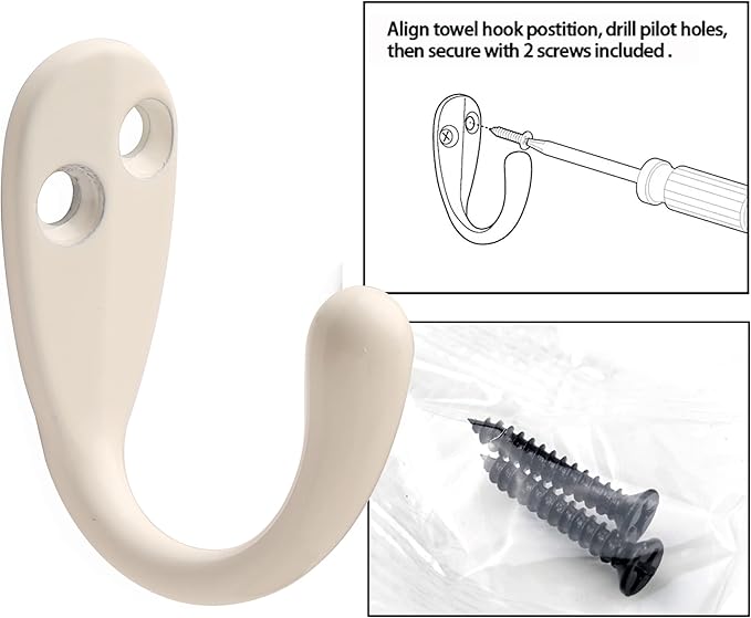 HASWARE 6 PCS Coat Hook, Wall Mounted Hooks Coat Hooks Robe Hooks Hangers Heavy Duty with 12 Pieces Screws for Bedroom Bathroom Kitchen Door Wall (White)