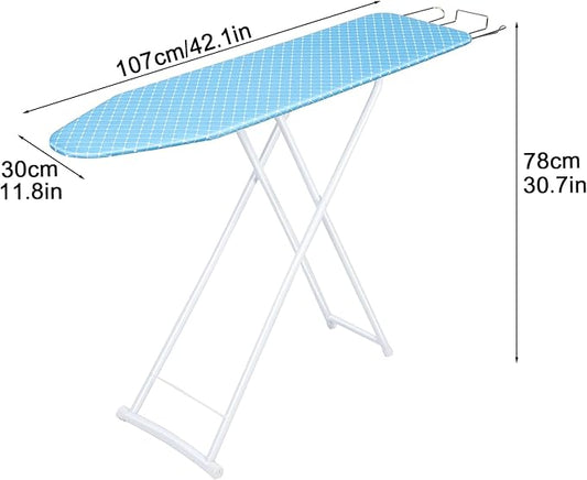 Compact and Space-Saving Ironing Board - 4-Leg Full-Size Folding, Adjustable Height, Extended Outside With Removable Heat-Resistant Cover, Blue-NeatNest