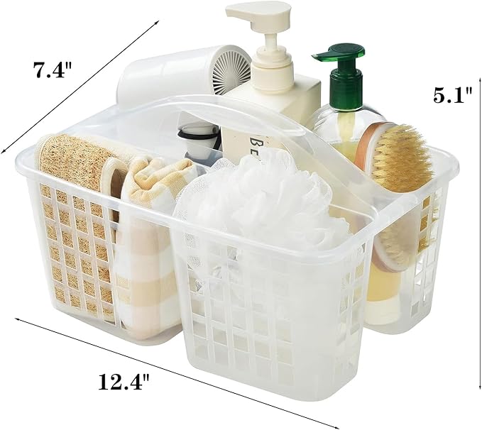 Portable Shower Caddy Basket,Convenient Cleaning Supplies Organizer with Compartments and Handle,Ideal for Bathroom, Bedroom, Kitchen, College Dorm,Garden,etc.transparent-2 Pcs