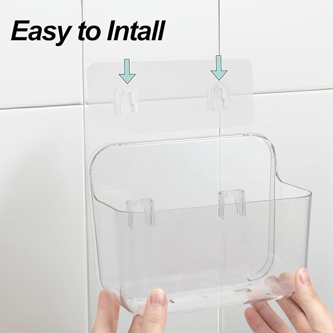 Wall Mounted Storage Organizer Bins Organizing Shelf Basket Clear Plastic Makeup Organizer Adhesive Hanging Bin Fridge Organizer for Bathroom,Kitchen,Cabinet,Pantry,Countertops (L(7×3.9×5.5"))-NeatNest