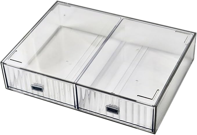 Desk Drawer Organizer, Stackable Office Supplies Desk Organizer, Plastic Plastic Storage Drawer, Desk Grocery Organizer For Stationery/Office Supplies (Clear, 2-Compartment)-NeatNest