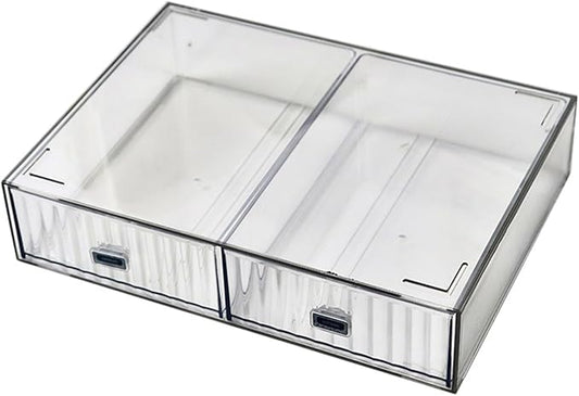 Desk Drawer Organizer, Stackable Office Supplies Desk Organizer, Plastic Plastic Storage Drawer, Desk Grocery Organizer For Stationery/Office Supplies (Clear, 2-Compartment)-NeatNest
