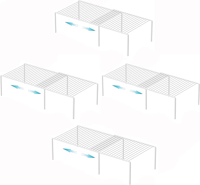 iPEGTOP Freezer Cabinet Storage Shelf Set of 4, 8 Pieces Expandable Metal Rustproof Spice Rack, Adjustable Kitchen Organizer Counter Fridge Pantry Shelf Space Saver (White)-NeatNest