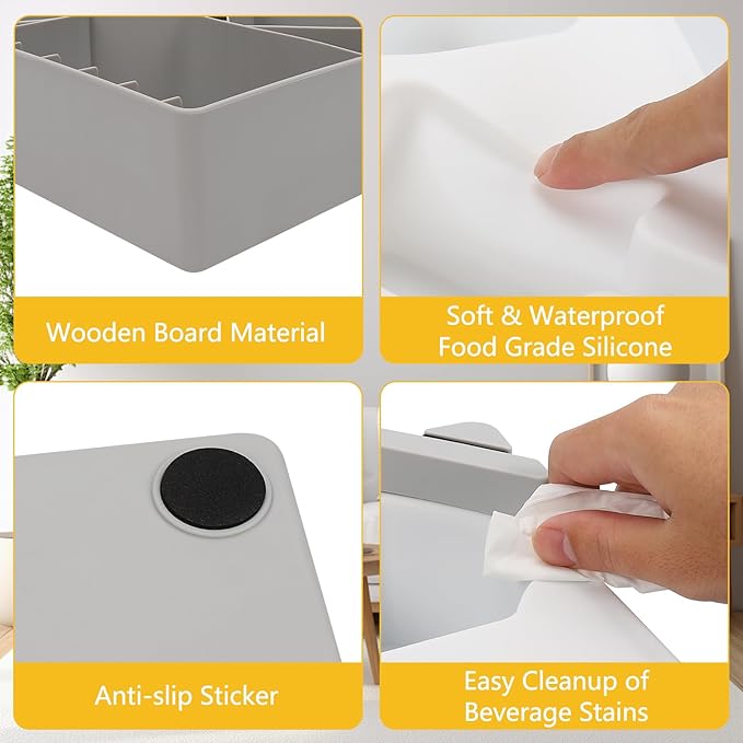 Couch Cup Holder Tray, Silicone Sofa Couch Caddy for Bed Car Seat Beach Organizer, Waterproof Cup Holder with Phone Stand for TV Remote, Snacks, Drinks, Cellphone (White)-NeatNest