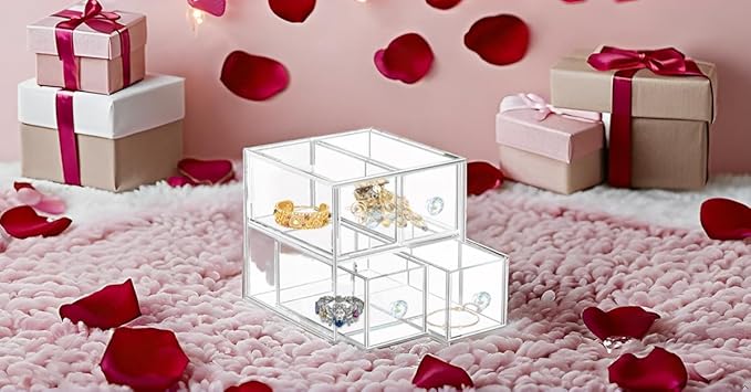 Acrylic Jewelry Box Clear Jewellery Storage Drawer Transparent Cosmetic Display Stand Holder Home Organizer Tray for Earring Necklace Rings Bracelet Makeup (4 drawer)-NeatNest