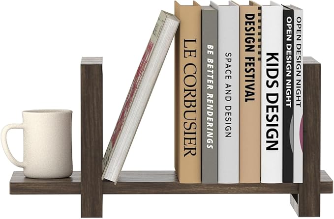 Adjustable Desktop Bookshelf, Retro Tabletop Bookshelf, Desk Shelf for Top of Desk in Living Room, Home, Office, Perfect for Magazine, Books, Cookbooks, No Tools Required to Assemble, Dark Brown-NeatNest