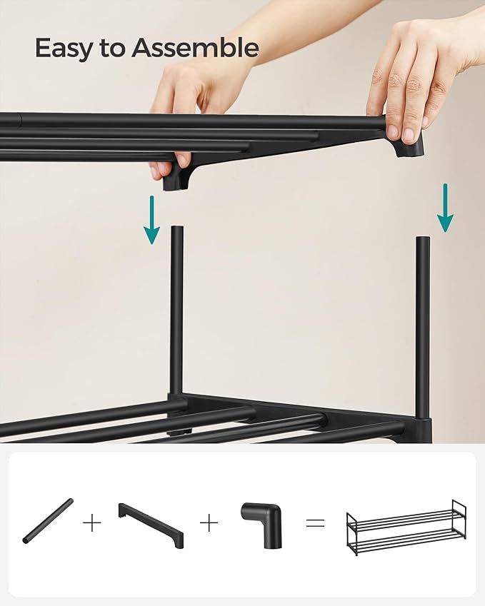SONGMICS Shoe Rack, 3-Tier Shoe Organizer, Metal Storage Shelf, Upright or Upside Down, for 20-24 Pairs, Stackable, for Entryway, 11.8 x 46.1 x 21.7 Inches, Black ULSA033B01-NeatNest