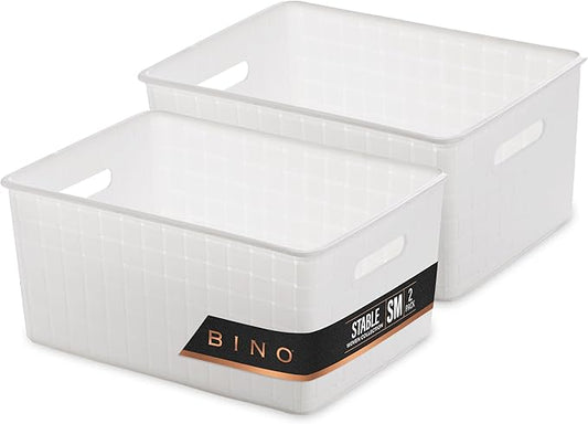 BINO | Plastic Storage Baskets Small - White | THE STABLE COLLECTION | Multi-Use Storage | Rectangular Cabinet Organizer | Baskets For Organizing with Handles | Home Office Organization and Storage-NeatNest