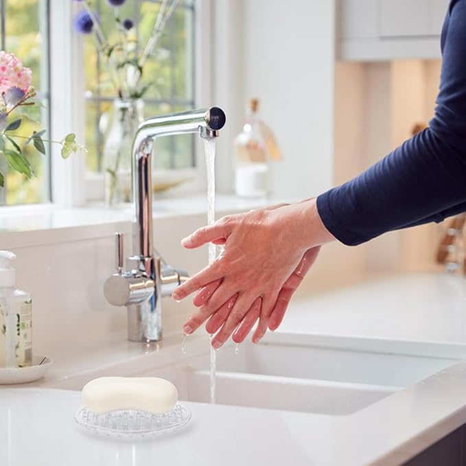 2 Pieces Plastic Soap Dish Clear Bar Holder Tray Self Draining Soap Saver with Holes Soap Container for Bathroom Counter, Kitchen-NeatNest