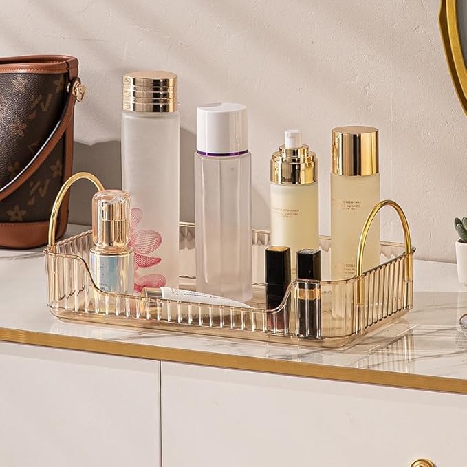 Bathroom Organizer Countertop, Vanity Tray for Skincare Makeup, Counter Organizer for Cosmetics, Toiletries, Lotions, Perfumes (1 Tier, Amber)-NeatNest