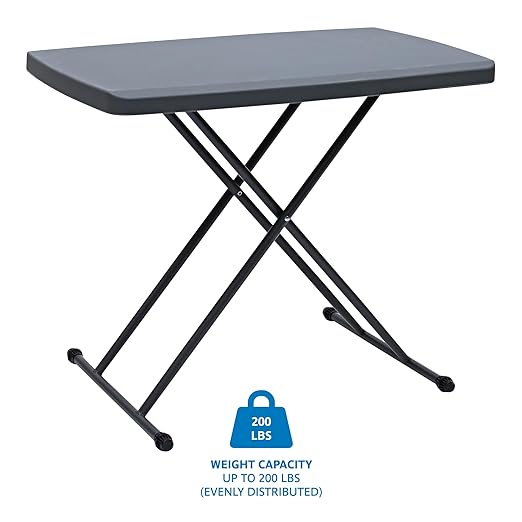 Iceberg Small Camping Personal Folding Table, Heavy Duty Utility Table, Adjustable Height, Charcoal, 19.5” L x 30” W x 28" H-NeatNest