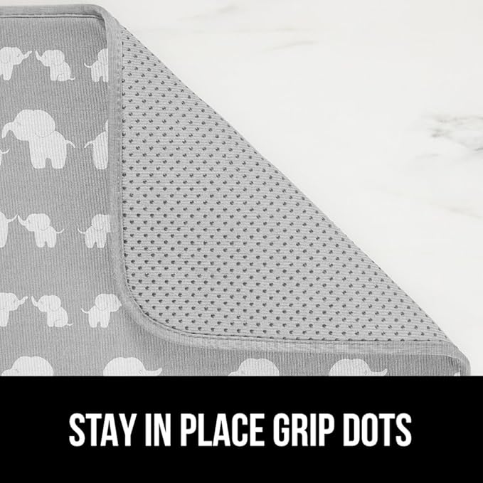GORILLA GRIP Ultra Water Absorbent Microfiber Dish Drying Mat, Quick Dry Thick Mesh, Slip Resistant Pad for Sink Dishes or Under Rack, Kitchen Counter Accessories, 16x18, Machine Wash Mats, Elephants