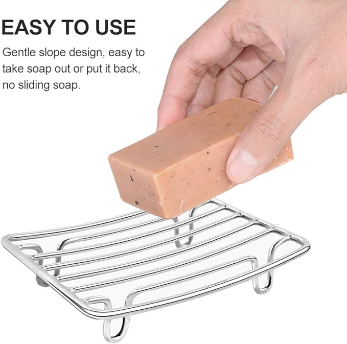 Bar Soap Dish Holder for Shower Bathroom Stainless Steel Rust Proof Self Draining, Chrome-2 Pack-NeatNest