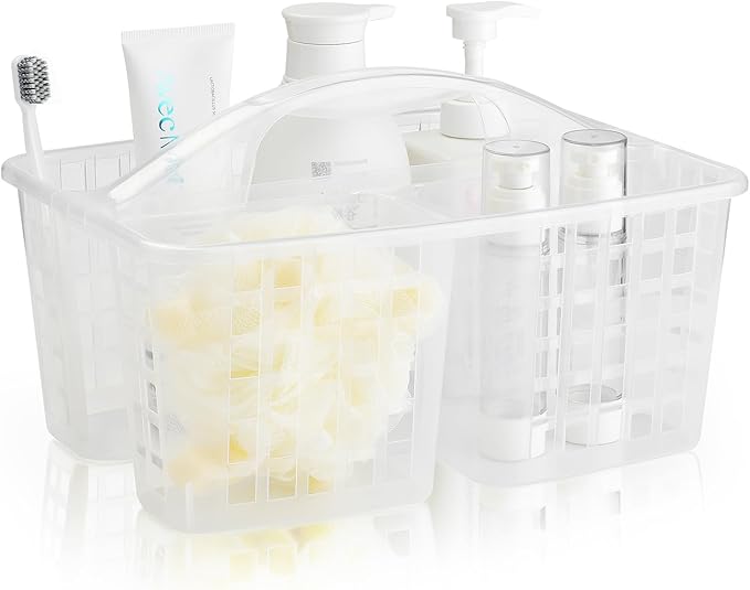 Haundry Plastic Shower Caddy Basket with 3 Compartments, Portable Divided Cleaning Supply Storage Organizer with Handle (Clear)-NeatNest