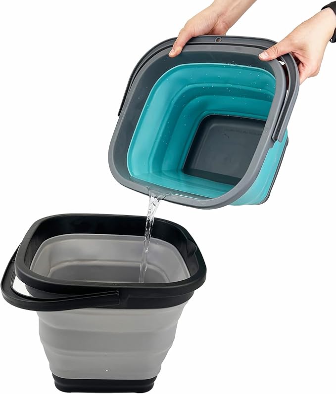 SAMMART 10L (2.6 Gallon) Collapsible Rectangular Handy Basket/Bucket (Black/Alloy Grey)-NeatNest