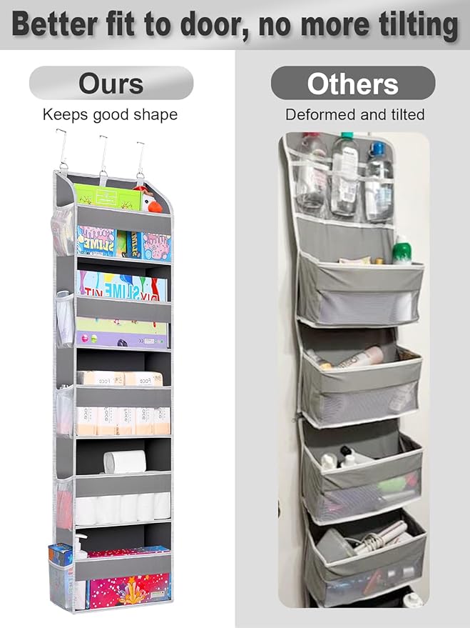 2 Pack Over The Door Storage Organizer with 5 Pockets 10 Mesh Side Pockets, 44 lbs Weight Capacity Door Hanging Organizers and Storage for Bedroom,Bathroom,Nursery,Pantry,Dorm(Light Gray)-NeatNest