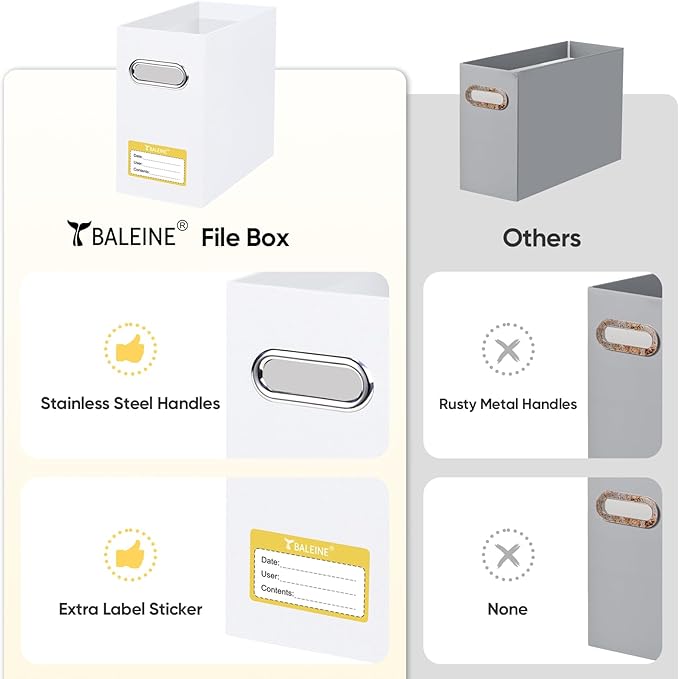 BALEINE File Organizer Box, Cardboard File Folder Organizer with Handle for Letter Size, Portable Collapsible Hanging Filing Box for Home Office Document Storage (2 Pack, White)-NeatNest