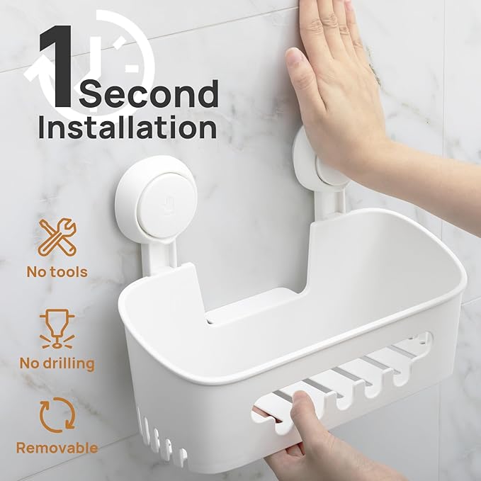 LEVERLOC Shower Caddy Suction Cup 2 Pack, Shower Organizer Removable Bathroom Shelf, Storage Suction Powerful Max Hold 22lbs Bathroom Caddy Waterproof Holder, White-NeatNest