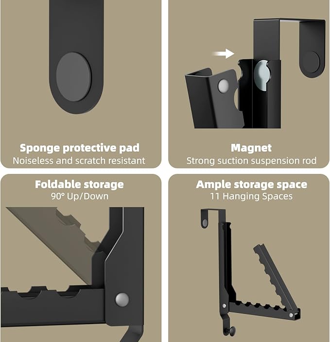 Over The Door Hangers, Over Door Hooks for Hanging, Small Space Dual Folding Portable Extra Long Over Door Clothes Hanger for Clothes, Hats, Bags and Towels (1Pack,Black(Update))