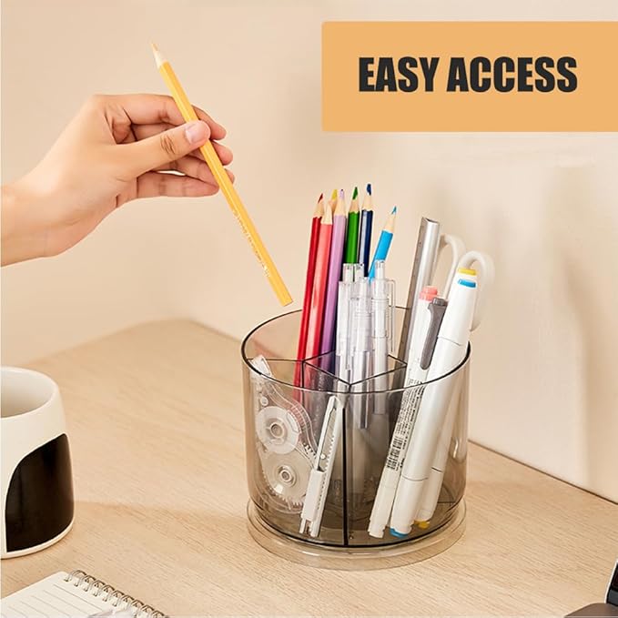 Makeup Brush Holder 360 Rotating Makeup Brushes Organizer for Vanity, 5 Slots Makeup Organizers & Storage, Multi-Functional Pencil Pen Holder for Desk, Cosmetic Storage Container Cup (Clear)-NeatNest