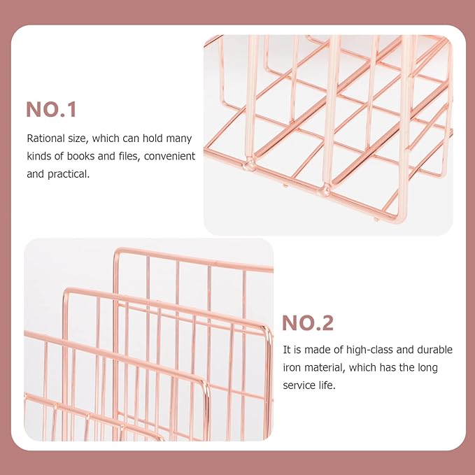File Holder for Desk: Magazine Holder 3 Slots Desktop File Sorter Organizer for Office Desk Accessories Rose Gold