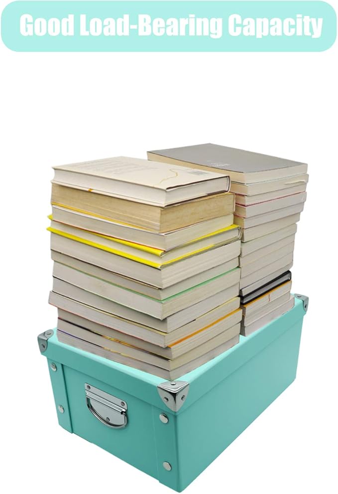GUOZI Collapsible Storage Box, Decorative Memory Box with Lid & Metal Reinforced Corners, Cardboard File Bin with Handles, Organizer Gift Box for Keepsake Toy Photos Office Nursery Wardrobe Bookshelf-NeatNest