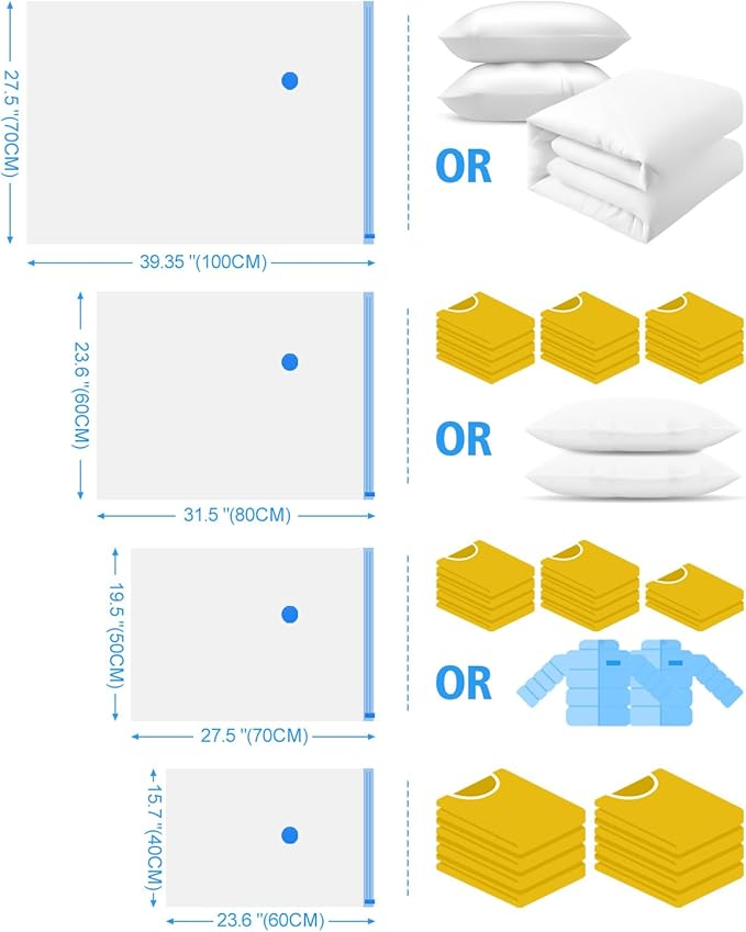 Vacuum Storage Bags 12 Pack - Vacuum Sealed Space Saver Bags for Travel with 1 Electric Pump (3 Jumbo/3 Large/3 Medium/3 Small)-NeatNest