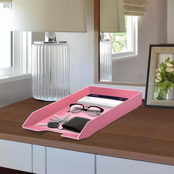 Acrimet Stackable Letter Tray Front Load, Letter Size, Plastic, Solid Pink Color, 1 Unit-NeatNest