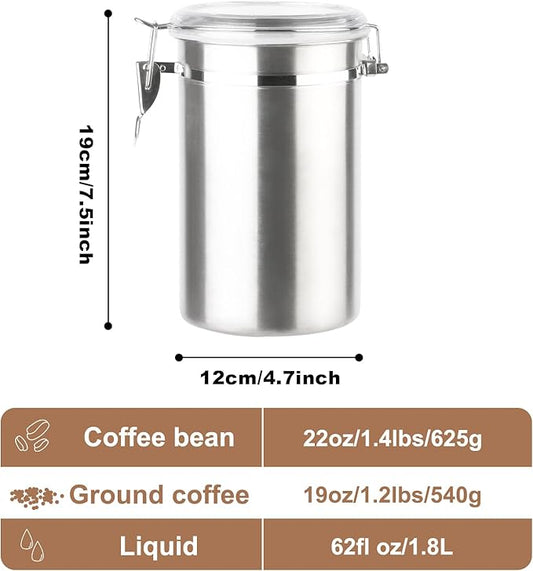 Coffee Canister 4 Pcs Stainless Steel Food Container with Clear Lids Airtight Container Stackable Canisters Kitchen Pantry Storage for Cereal, Snacks, Candy, Herbs, Spices, Sugar, Tea (1.8L Silver-4)-NeatNest