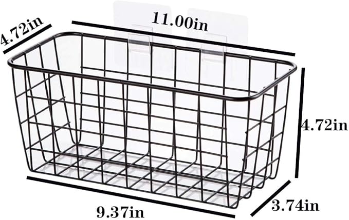 2 Set Hanging Wall Basket Organizer Over the Cabinet Door Wire Baskets for Organizing -No Drilling Adhesive Wall Storage Basket, Space-Saving Hanging Baskets for Organizing Wall Mount Storage,Black-NeatNest