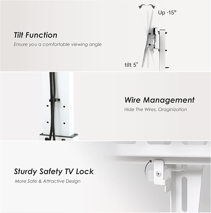 FITUEYES Floor TV Stands with Swivel Tilt Mount for 32 39 40 43 49 50 55 60 65 70 75 Inch LCD LED TVs with Iron Base Adjustable Shelf Universal Television Stands for Bedroom and Living Room (White)