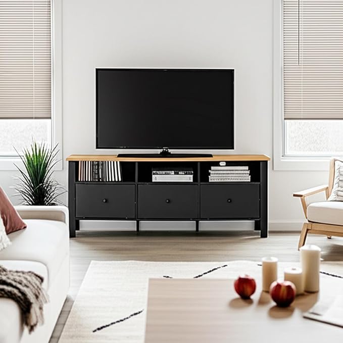 Black TV Stand, Entertainment Center for TVs Up to 55"/60"/65", Modern Media Console with 3 Cabinets for Living Room-NeatNest