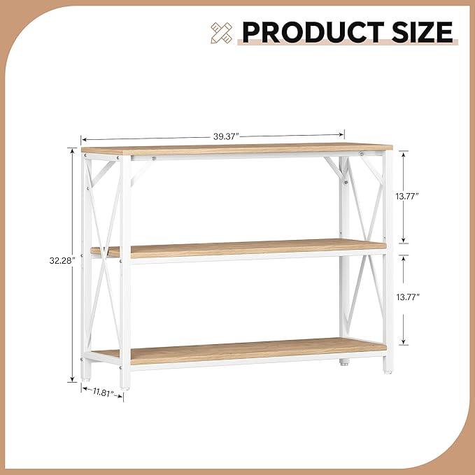 Homeiju Entry Table 40" Width, 3-Tier Entryway Table with Storage, Industrial Sofa Table with Open Shelves, Foyer Tables for Entryway, Hallway, Kitchen, Living Room and Bedroom, Light Coffee-NeatNest
