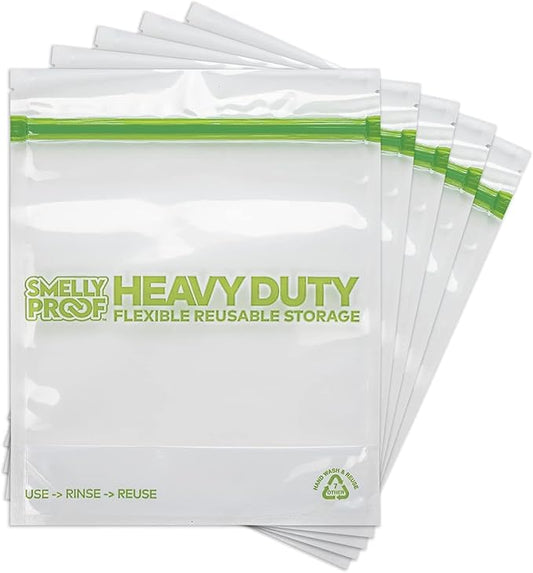 BULK VALUE, Smelly Proof 50-Pack HEAVY DUTY 5-mil Reusable Bags, Ziplock Stand-Up, Expandable, Dishwasher-Safe, Triple Zip, Odor-Proof, Durable Poly Nylon (Non-Silicone) US-Made 8.5" x 10" Quart 50pk-NeatNest