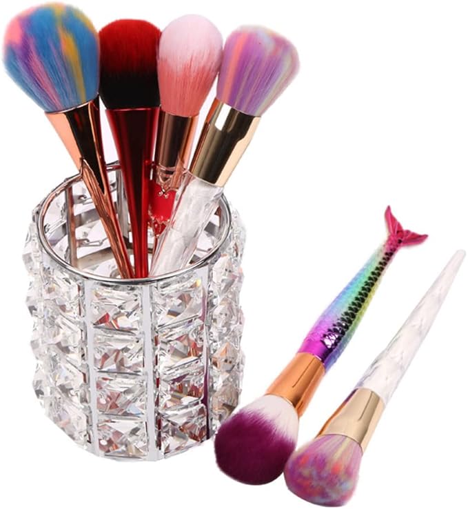 AKOAK 1 Pack Crystal Makeup Brush Holder Office Supplies Storage Rack Eyebrow Pencil/Lipstick/Pencil Makeup Container, Dressing Table, Bedroom, Office (White)-NeatNest